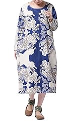 General Print Ankle Length Linen Long Sleeves Vintage  Dress