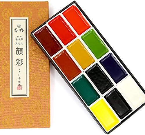 XIANGYING Gansai Tambi 12 Color Set,Japanese Traditional Solid Water Colours (12)