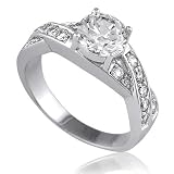 Sterling Silver Round Cubic Zirconia CZ Solitaire Ring w/Side Stones - Ideal Gift For Mother, For Her, Birthday, Anniversary, Bridal, Wedding, Engagement