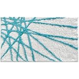 InterDesign Microfiber Abstract Bathroom Shower Accent Rug, 34 x 21, Aqua/White