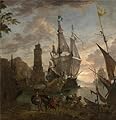 The High Quality Polyster Canvas Of Oil Painting 'Hendrik Van Minderhout - Oriental Seaport, 17th Century' ,size: 8x8 Inch / 20x21 Cm ,this Amazing Art Decorative Canvas Prints Is Fit For Kids Room Gallery Art And Home Artwork And Gifts