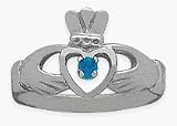 Ladies 10 Karat White Gold Blue Topaz Claddagh Ring
