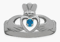 Ladies 10 Karat White Gold Blue Topaz Claddagh Ring