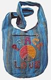 Peace Love Sling Purse Handbag in Blue
