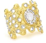 Devon Leigh Coin Pearl And Clear Cubic Zirconia 18k Gold Dipped Cuff Devon Leigh Coin Pearl And Clear Cubic Zirconia 18k Gold Dipped Cuff