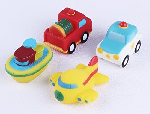 Bath Toy Organizer + Toy Combo ✮ Mildew Resistant Bath Bag with 3 Suction Cups ✮4 Piece Vehicle Toy Set Your Kids Will Love (4 piece toy + bath bag)