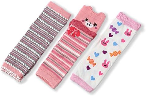 Mikimoko 3 Pairs Cute Cotton Cartoon Soft Baby Toddler Crawling Knee Leg Sleeve Warmers Pads Protector High Tube Socks for Girls