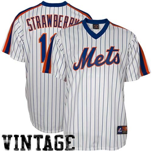 MLB Darryl Strawberry New York Mets 1969 Cooperstown Adult Short Sleeve Synthetic Replica Jersey (Pinstripes-Mets Coop, Large)