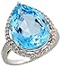 14 Karat Weissgold Grosser Steinen Ring, mit 0.27 Karat Brilliantschliff Diamanten & 9.85 Karat 16x12mm Tropfenschliff Blau Topas Stein, (19mm) breit