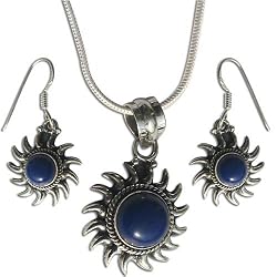 Valentine Day Gifts Silver Lapiz Pendant Earring Sets