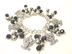 Chic Wrists Dragons Bracelet Black Metallic Glass Beads Dragon Tattoo Charm Bracelet with Free Earrings