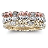 10k Tri-Color Gold Diamond Stack Rings (1/3 cttw, I-J Color, I1-I2 Clarity)