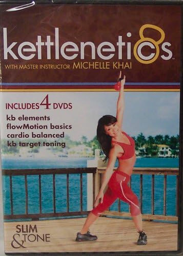 Kettlenetics, 4 DVD Set (kb elements, flowMotion basics, cardio balanced, kb target toning) with Michelle Khai, Slim and Tone