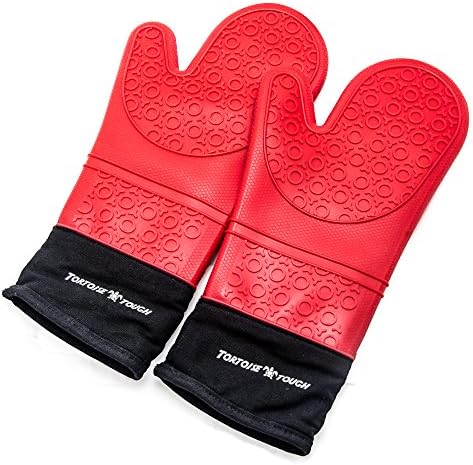 Silicone Oven Mitts Profesional-1 Pair-Extra Long Cotton Lining Heat Resistant Hanging Oven Mitt Pot Holders Red