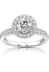 Round Moissanite &amp; Halo Diamond Engagement Ring 1 1/4 Carat (ctw) in 14k White Gold