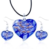 Blue Heart Pendant And Earring Murano Glass Jewelry Set