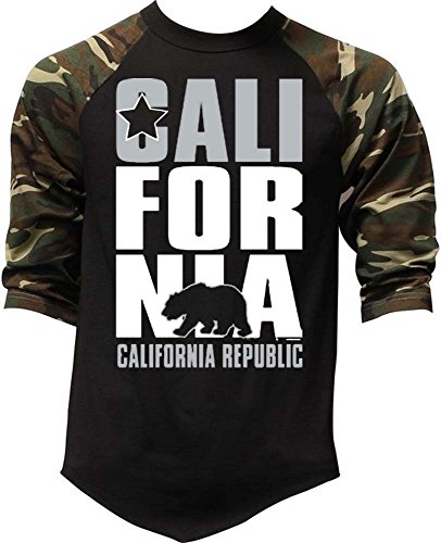California Republic Men's Baseball Raglan Camo-Black S-3XL