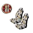 A Set of 5 Pc. Universal-fit Hawaiian Hibiscus Floral Print Front Bucket Seat Cover, Steering Wheel Cover and Shoulder Harness Pressure Relief Cover - Tan