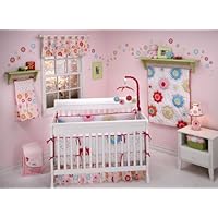 Nojo Pop Petals Four Piece Crib Set, Pink/White