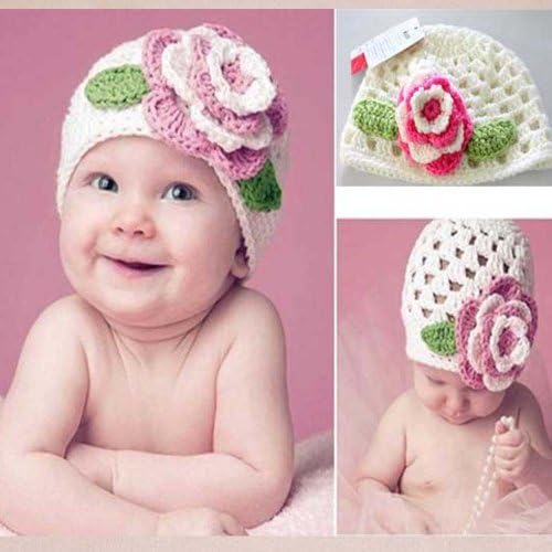 MKPLY Newborn Baby Photography Prop Handmade Crochet Knit Flower Wool Hat Beanie