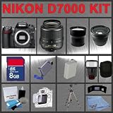 Nikon D7000 SLR Digital Camera with 18-55mm VR Lens + Huge Accessories Package Including Wide Angle Macro Lens + Telephoto Lens + 8GB SDHC Memory Card + Hi-Speed SD Card Reader + Digital Flash + Extended Life Battery + Tripod + LCD Lens Cleaner Kit + LCD Screen Protectors + Memory Card Wallet + Carrying Case + Cleaning Cloth