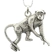 Monkey Pendant with 1.2mm Ball Chain 16 to 18" Adjustable Necklace