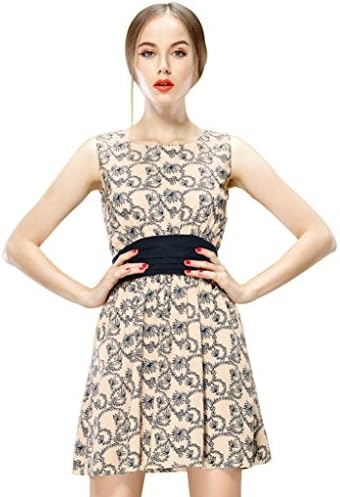 Elf Sack Womens Summer Dress Round Neck Sleeveless Palace Style Printing Medium Size Black