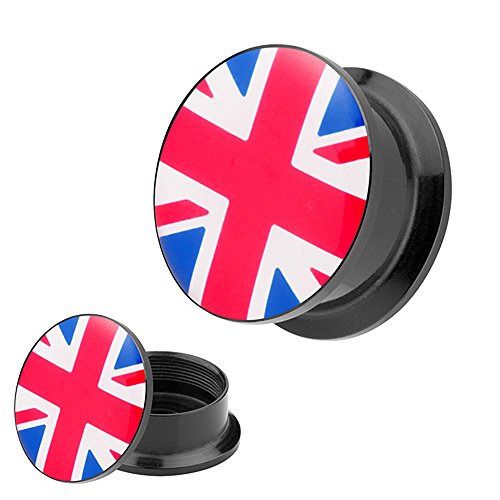 Taffstyle® Fanartikel Flesh Tunnel Schraub Ohr Plug mit Fussball Weltmeisterschaft WM EM Europameisterschaft 2016 Motiv- UK / 10mm