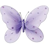 Hanging Butterfly 14" Large Purple Nylon Butterflies with Sequins and Glitter for Baby Nursery Bedroom, Girls Room Ceiling Wall D&eacute;cor, Wedding Birthday Party, Baby Bridal Shower Butterfly Decoration