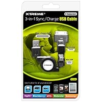 Xtreme 88903 3-in-1 Retractable Sync and Car USB Charger - Retail Packaging - Black