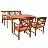 VIFAH V98SET1 Outdoor Wood 4-Piece Dining Set - Natural Wood Finish - 59 by 31.5 by 29-Inch