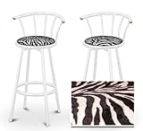 2 Zebra Faux Fur Animal Print Specialty / Custom White Barstools with Backr ....