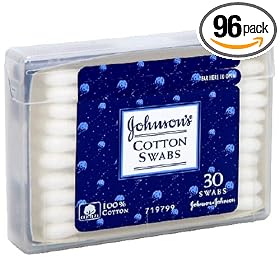 Johnson's Cotton Swabs with Hard Plastic Reusable Case, 30-Count Swabs (Pack of 96)