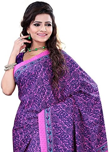 Surat Tex Blue & Pink Crepe Daily Wear Printed Sarees With Blouse Piece-E587SE1005BSP