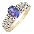 Ring With 1.20ctw Precious Stones - Genuine Diamonds and Tanzanite Made of 14K Yellow Gold (Size 6)