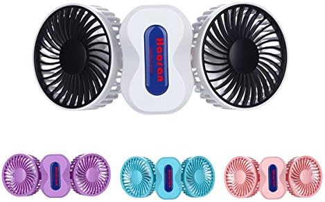 Haoran Mini Portable Fan (Folding Dual Head/ Powerful Airflow) Internal 1200mA Battery USB Rechargeable Fan, Desktop Fan - Small Table Fan with Pedestal/ Quiet Air Circulator for Office Room Travel, White
