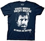 Chuck Norris Martial Arts Movie Star - Chuck Norris Doesn't Breathe He Holds Air Hostage Adult Navy T-shirt Tee Shirt M