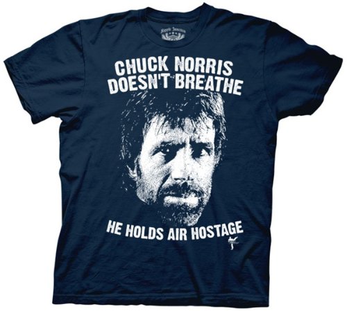 Chuck Norris Martial Arts Movie Star - Chuck Norris Doesn't Breathe He Holds Air Hostage Adult Navy T-shirt Tee Shirt