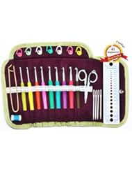 Art and Craft Supply: Crochet Hooks Soft Handle Kit in Gorgeous Plum Velveteen Lined Lace Accented Easy-Open Snap Tri-Fold Clutch - Crochet Set Complete with (Scissors, Stitch Markers, Gauge Measure, Yarn Needles, 4.5" Safety Pin, Row Counter) - Lifetime Replacement Guarantee - Martha Pratt