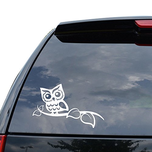 Cute Owl Tree Branch Decal Sticker Car Truck Motorcycle Window Bumper Laptop Wall Decor - Size (07 inch / 18 cm Wide) - Color (Matte White)