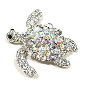 Clear AB Austrian Rhinestone Turtle Silver Plated Brooch Pin Pendant