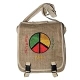 Silly Yogi Peace and Love Hemp Messenger Bag-natural- One Size