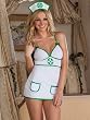 Sexy White Nurse Babydoll Green Trim Sheila Smokin Pantie and Nurse Cap 3 Piece Set