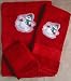Embroidered Snowman Making a Snow Angel on Red Wash, Hand, Bath Towel Set