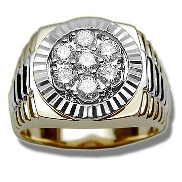 GENTS TWO TONE ROLEX RING. 1 CT Total Weight H-I Color SI1/2 