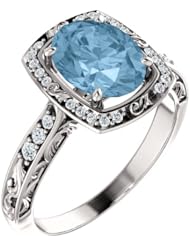 18K White Gold 9.00x7.00mm Oval Cut Sky Blue Topaz and Diamond Ring -- LIFETIME WARRANTY