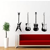 Four Guitars Musical Instrument Decor Recording Music Studio Wall Vinyl Decal Art Sticker Home Modern Stylish Interior Decor for Any Room Smooth and Flat Surfaces Housewares Murals Design Graphic Bedroom Living Room (4062)