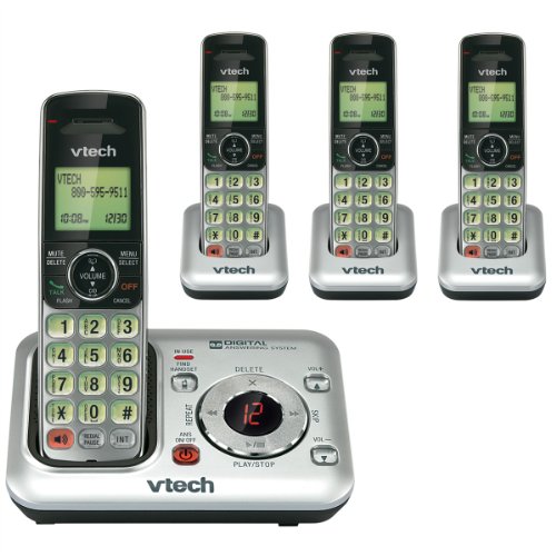 DECT 6.0 Expandable Four Handset Cordless Answering System with Caller ID SilverBlack