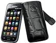 Suncase Ledertasche (Lasche mit R�ckzugfunktion) f�r Samsung i9000 Galaxy S / i9001 Galaxy S Plus croco-schwarz
