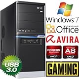 #4332 leiser STROM SPAR Gaming / Multimedia COMPUTER mit USB3 | Quad-Core! AMD Liano 3870K�4 x 3000 MHz | 8192MB DDR3 1333 | 1000GB S-ATA II HDD | AMD Radeon HD 6550 2048 MB DVI/VGA�mit DirectX11 Technology�| ASRock Mainboard mit USB3 | 22x Dual Layer DVD-Brenner | All-In One Card-Reader | 150 MBit W-LAN | 9 USB-Anschl�sse | Windows7 Home Premium 64 (inkl.�Upgrade-M�glichkeit auf Windows8 Pro f�r nur 22,- EUR)�| Office 2010 Starter mit�Word und Excel | Avira AntiVirus 2013